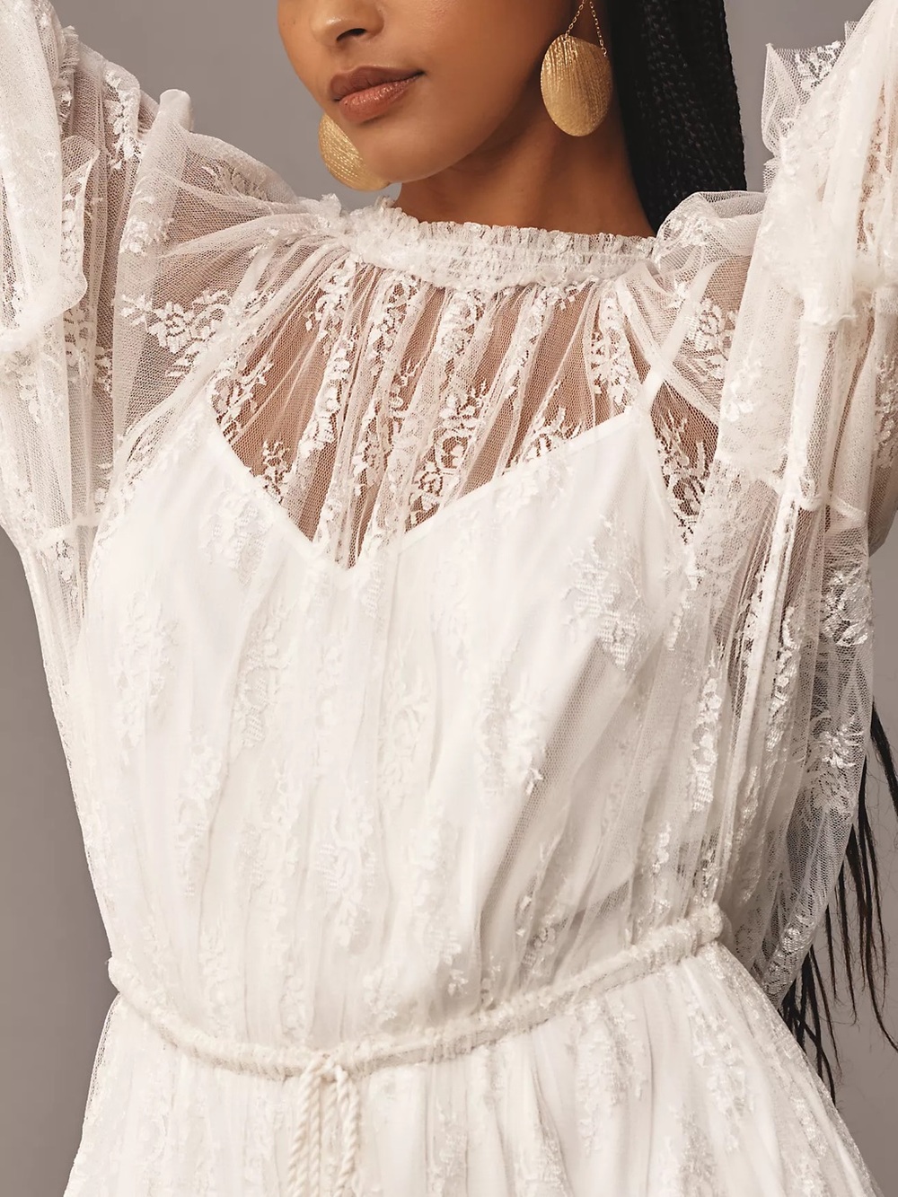 NWT Anthropologie Let Me Be Lace Ruffle Tiered Maxi Dress White XL - Picture 7 of 8